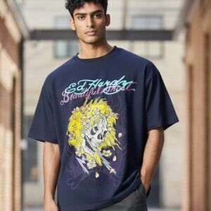 NEW Ed Hardy Beautiful Ghost T-Shirt Men’s Size Large Blonde Skull Short Sleeve